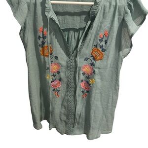 Floral Embroidered Blouse in Sage Green